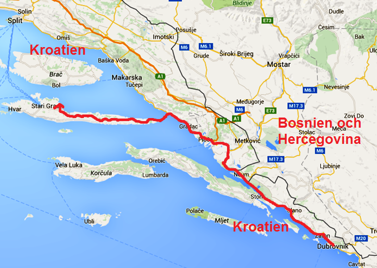 Bosnien och Hercegovina har en kort strandremsa, som delar Kroatien i två delar