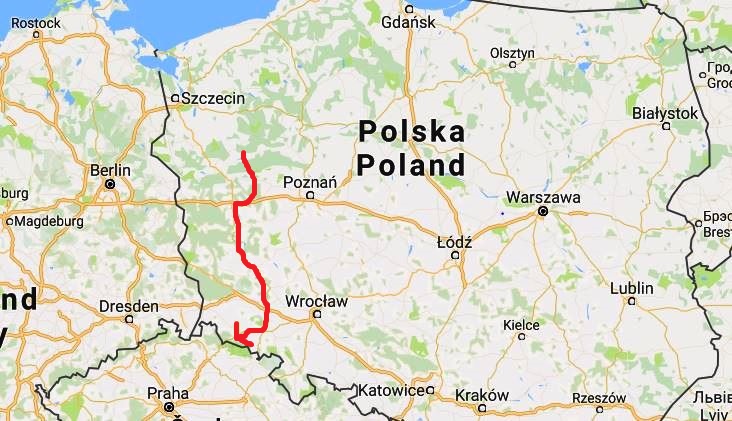 Karta över resväg i Polen