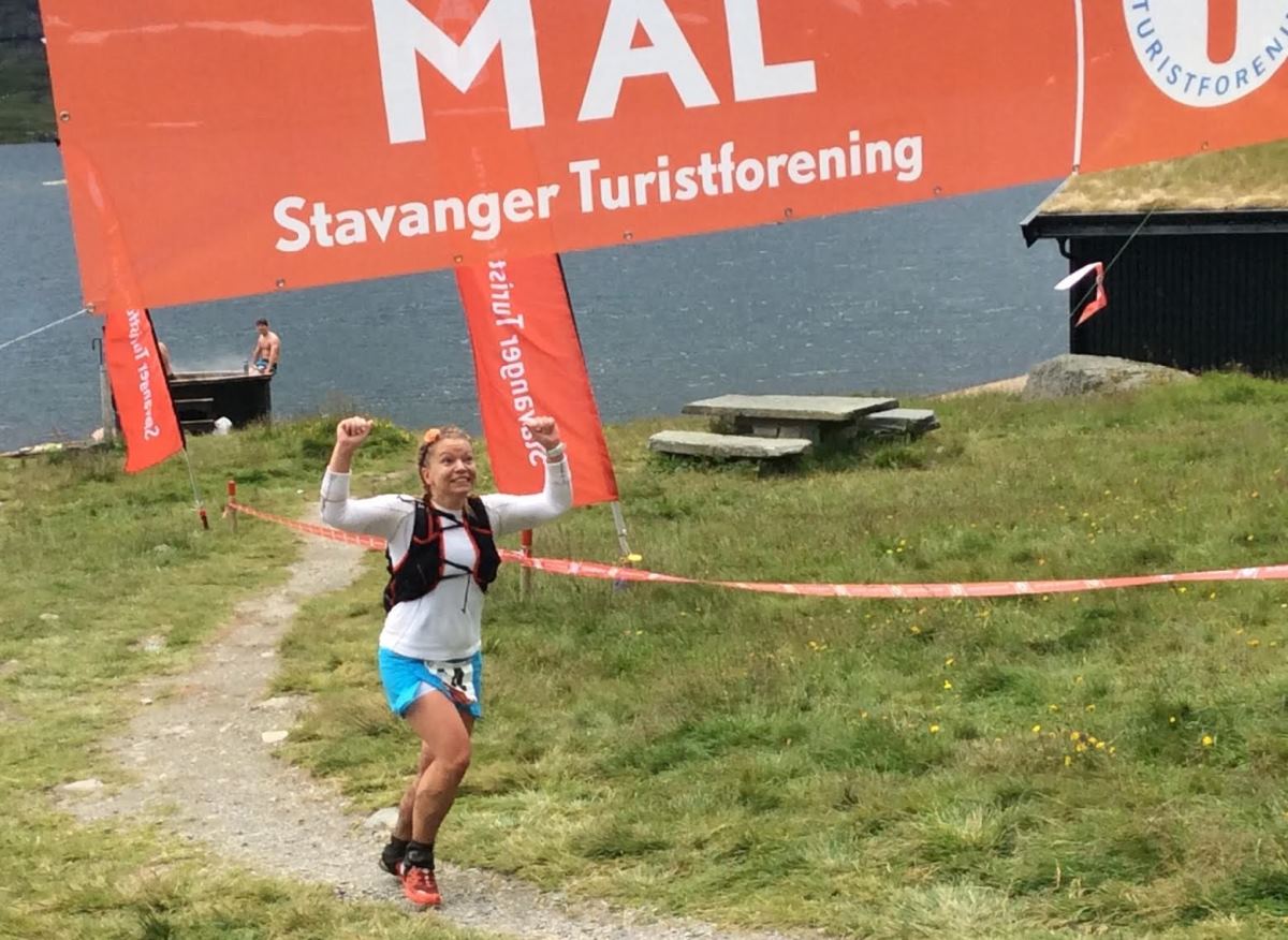 Katrin Olsen, Målgang på Haukeli Ultra Trail; så utrolig fornøyd, rørt og stolt etter å ha fullført 47km stiløp fra Jonstølen til Haukeli over fjell og vidder. 30 juli 2016