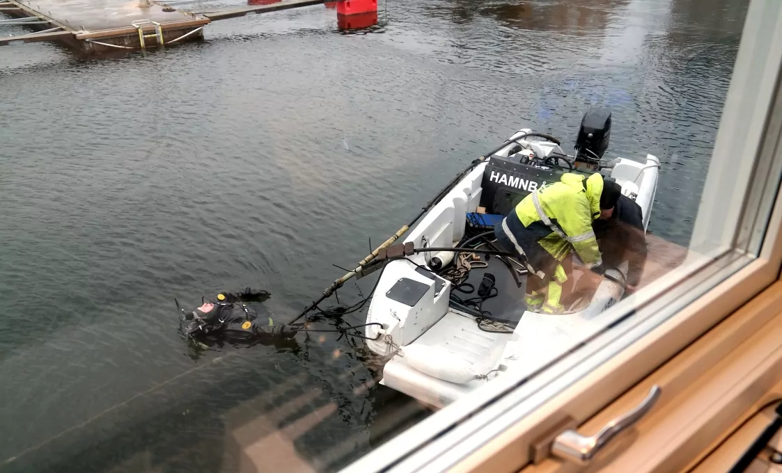 Kolla! En dykare utanför köksfönstret!