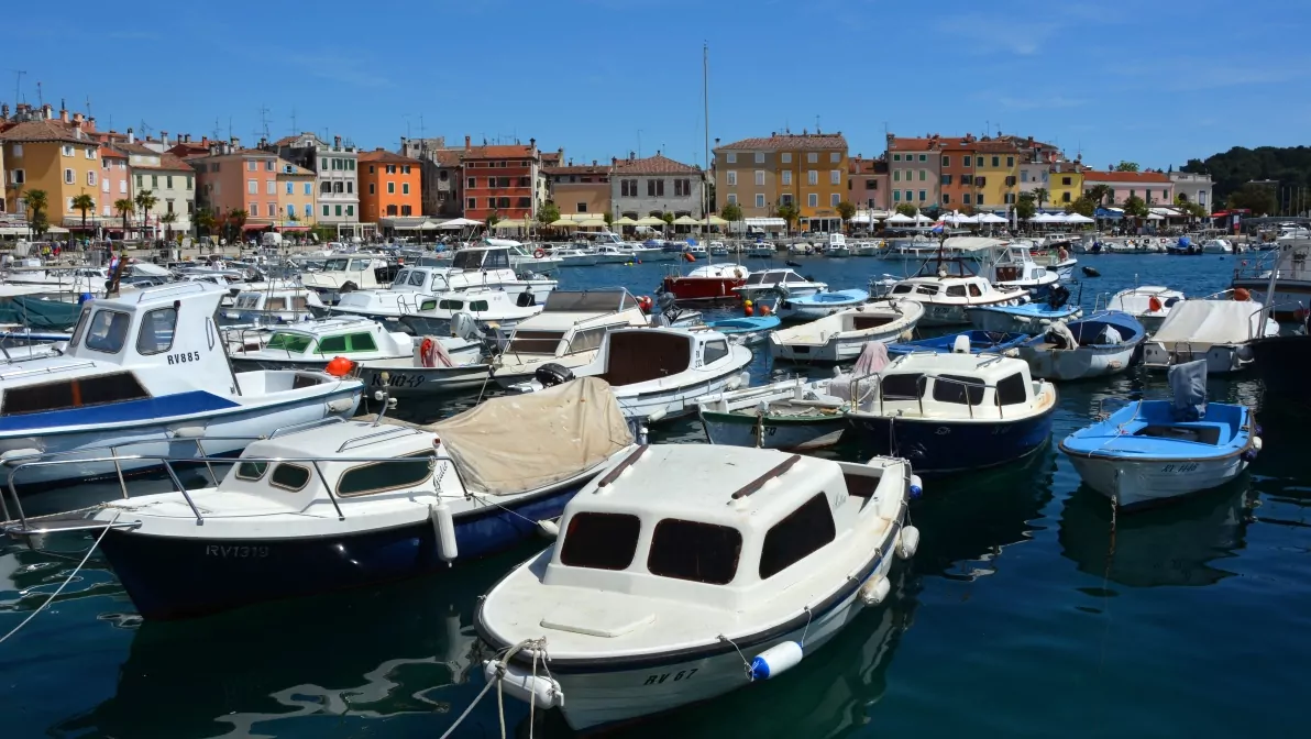 Gott om båtar i hamnen i Rovinj