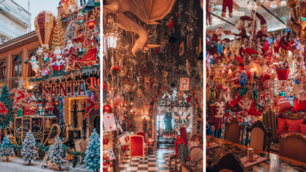 restauranger i Aten med juldekoration