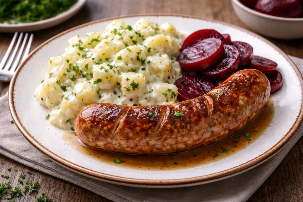 Isterband med stuvad potatis och rödbetor