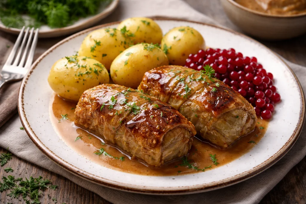 Kåldolmar med kokt potatis och lingon - en klassiker i svensk mat