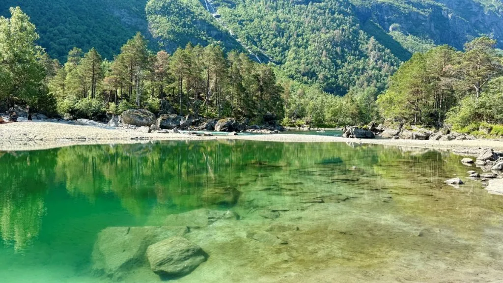 Sjö med grönt vatten