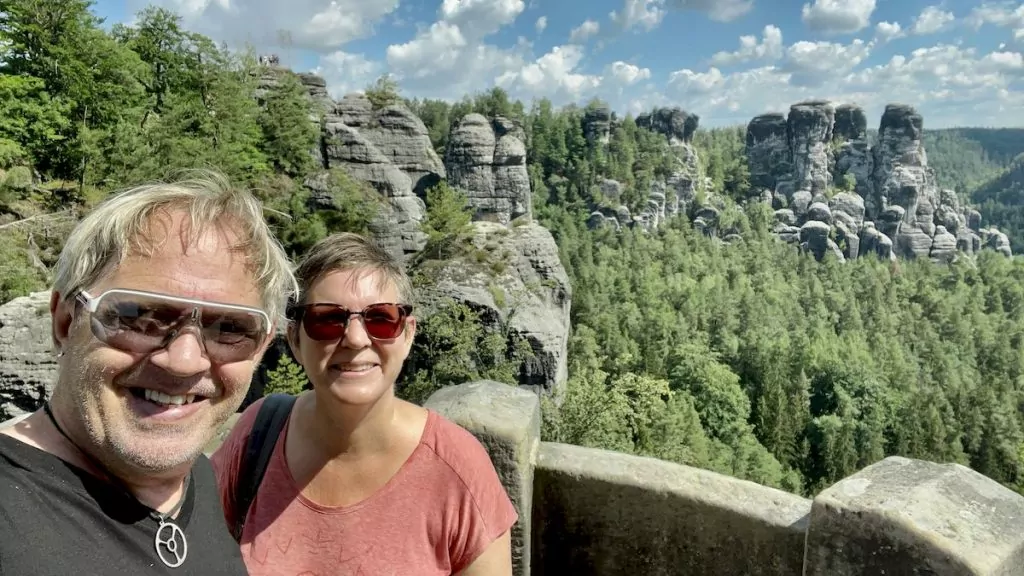 Selfie vid Bastei i Saxiska Schweiz